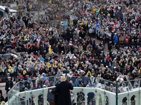 Donald Trump gives his first speech during the swearing-in ceremony for the 45th president of the USA in front of the Capitol in Washington on January 20, 2017. (BRENDAN SMIALOWSKI/AFP/Getty Images)