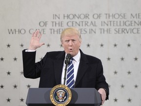 U.S. President Donald Trump speaks at the CIA headquarters on January 21, 2017 in Langley, Virginia . Trump spoke with about 300 people in his first official visit with a government agaency. (Photo by Olivier Doulier - Pool/Getty Images)