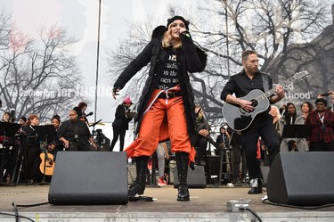 Madonna performs onstage during the Women's March on Washington on January 21, 2017 in Washington, D.C.  (Photo by Theo Wargo/Getty Images)