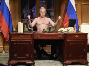 Beck Bennett as a bare-chested Vladimir Putin. (NBC/Supplied)