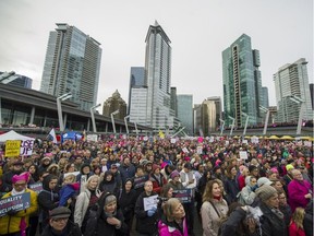 Thousands attend the Women’s March in Vancouver, B.C., January 21, 2017. (Arlen Redekop / Postmedia Network)