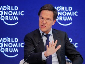 Dutch Prime Minister Mark Rutte speaks on the third day of the annual meeting of the World Economic Forum in Davos, Switzerland, Thursday, Jan. 19, 2017. (AP Photo/Michel Euler)