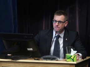 Royal Newfoundland Constabulary officer Joe Smyth takes the stand at the Commission of Inquiry into the death of Donald Dunphy in St. John’s on Monday, January 16, 2017. (THE CANADIAN PRESS/Paul Daly)