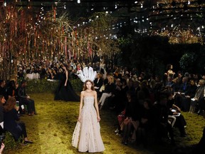A model wears a creation for Christian Dior's Haute Couture Spring-Summer 2017 fashion collection presented in Paris, Monday, Jan. 23, 2017. (AP Photo/Francois Mori)