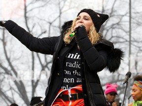 Madonna performs on stage during the Women’s March rally Saturday, Jan. 21, 2017, in Washington. (AP Photo/Jose Luis Magana)