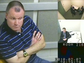 Former Canadian Col. Russell Williams is shown in a court-released image from his interrrogation by police captured on video and shown in a Belleville, Ont. courtroom. A Toronto-based theatre company is developing a play based on the intense police interrogation in which convicted sex killer Russell Williams confessed his crimes.(THE CANADIAN PRESS/HO)