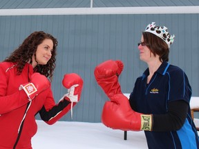 Diane Lamothe (right) representing Brisson Castle Building Centre is prepared to fight to retain her title as Queen of the Wing (a-thon, that is). She is pitted against Amy Third representing Allan's Home Hardware who raised the most money last year for the Club Colombe Richelieu during the event. The pair challenged any woman from Canadian Tire or the community who thinks they can come between them and their chicken titles. They are also not afraid of any of the men who plan on participating in the event.
