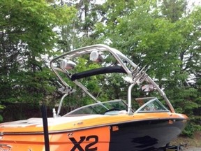 Police are asking for information regarding the theft of a 2006 Mastercraft X 2 wakeboard-type boat and trailer, as pictured, from a cottage in the Warren area. (Photo supplied)