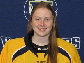 Laurentian Voyageurs women's hockey team goaltender Karen Collins is the Laurentian and OUA female athlete of the week after allowing only one goal in two games last weekend. Special to The Star