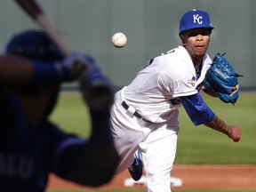 Kansas City Royals starter Yordano Ventura delivers to the plate against the Toronto Blue Jays on Oct. 17, 2015. (Craig Robertson/Toronto Sun/Postmedia Network)