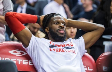 Toronto Raptors DeMarre Carroll during the final seconds of action against the San Antonio Spurs at the Air Canada Centre in Toronto, Ont. on Tuesday January 24, 2017. Ernest Doroszuk/Toronto Sun/Postmedia Network