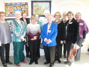 Members of the Lakeshore Traditional Rug Hook Crafters stand in front of a collection of their art at Gallery in the Grove on Jan. 15. The group of artisans are displaying their wool hangings at the gallery until Feb. 25 and will also be providing demonstrations on traditional rug hooking throughout the month.
CARL HNATYSHYN/SARNIA THIS WEEK