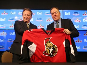 Senators owner Eugene Melnyk (left) and president/CEO Tom Anselmi. (Jean Levac, Postmedia Network)