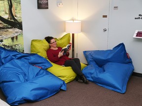 Cambrian College student Shannon Saville-Lopez spends time in the Zen Den at the college in Sudbury, Ont. on Wednesday January 25, 2017. John Lappa/Sudbury Star/Postmedia Network