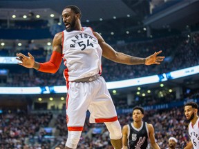 Patrick Patterson of the Toronto Raptors during his team's game against the San Antonio Spurs at the Air Canada Centre in Toronto on Jan. 24, 2017. (ERNEST DOROSZUK/Toronto Sun)