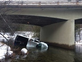 A 54-year-old man died when his truck left the road and went into a small river near Val-des-Monts Jan. 19. POLICE HANDOUT