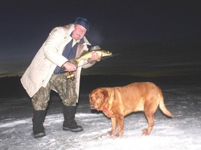 Neil and Penny with a “dusk bite” Pigeon Lake walleye