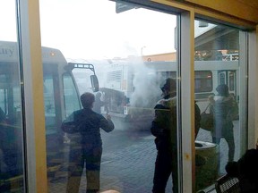 Supplied photo 
A Greater Sudbury Transit bus began smoking at the Cedar Street terminal on Wednesday afternoon. No on was hurt.