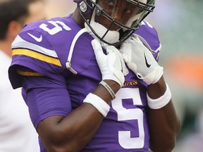 Teddy Bridgewater of the Minnesota Vikings warms up before the game against the Cincinnati Bengals at Paul Brown Stadium on Aug. 12, 2016 in Cincinnati. (John Grieshop/Getty Images)