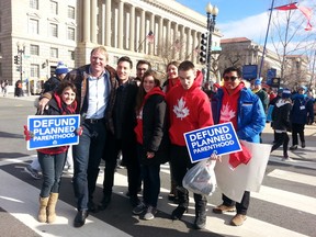 Canadians including Marie-Claire Bissonnette, Alisha Walker, Carter Grant, Josie Lutke, Christian Naggar, Andrew Brinas and Jeff Gunnarson at the March for Life in Washington, D.C. on Friday, Jan. 27, 2017. (Supplied)