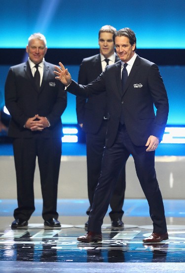 LOS ANGELES, CA - JANUARY 27:  Former NHL player Brendan Shanahan is introduced during the NHL 100 presented by GEICO Show as part of the 2017 NHL All-Star Weekend at the Microsoft Theater on January 27, 2017 in Los Angeles, California.  (Photo by Bruce Bennett/Getty Images)