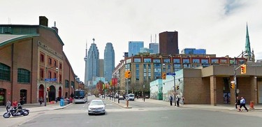 The same view 95 years later. At the right of this photo is the North St. Lawrence Market that opened in 1968. It has recently been demolished and soon a new, $91.5-million multi-use structure (including a market) will take its place. To the extreme right is the spire of St. James Cathedral, at one time the tallest point in the entire (and still young) city.