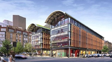 The new multimillion-dollar four-storey North St. Lawrence Market will feature underground parking, a site history interpretive centre, court offices and, oh yes, nearly forgot, a market. (Artist’s rendering from the City of Toronto). Note the historic St. Lawrence Hall in the right distance.