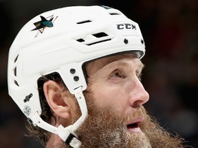 Joe Thornton of the San Jose Sharks plays the Colorado Avalanche at the Pepsi Center on Jan. 23, 2017 in Denver. (Matthew Stockman/Getty Images)