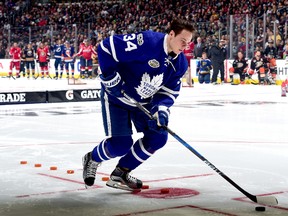 Auston Matthews of the Toronto Maple Leafs competes in the NHL Skills Challenge Relay during the All-Star Skills Competition at STAPLES Center on Jan. 28, 2017 in Los Angeles. (Harry How/Getty Images)