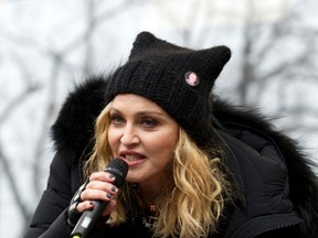 Madonna performs on stage during the women’s march rally, Saturday, Jan. 21, 2017, in Washington. (AP Photo/Jose Luis Magana)