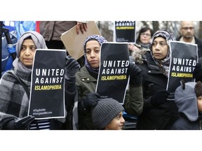 Several hundred people take part in a November rally against Islamophobia in Toronto.