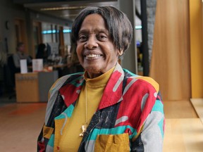 Judith Brown, president of the Afro-Caribe Communty Foundation, at the Calvin Park library on Saturday. (Steph Crosier/The Whig-Standard)