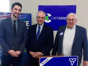 Randy Pettapiece (middle), current MPP for Perth-Wellington, was once again nominated to represent the riding’s Progressive Conservatives in the next provincial election expected in June 2018. Also pictured are Matthew Rae (left), the association’s new president, and former president Warren Howard. SUBMITTED