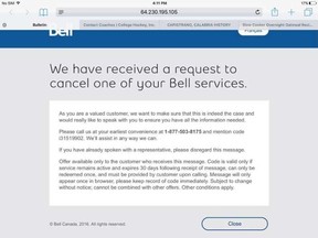 Screen grab of Bell's questionable advertising tactic.