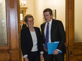 Premier Kathleen Wynne and Toronto Mayor John Tory at Queen's Park in Toronto on Monday, January 30, 2017. (Craig Robertson/Toronto Sun)