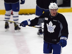 Maple Leafs defenceman Morgan Rielly skates at practice at the MasterCard Centre. (Dave Abel/Toronto Sun)