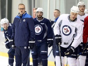 Head coach Paul Maurice runs Winnipeg Jets practice at MTS Iceplex  on Mon., Jan. 30, 2017. Kevin King/Winnipeg Sun/Postmedia Network