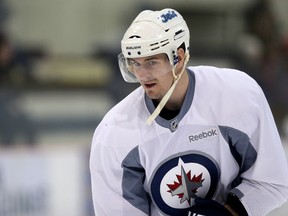 Mark Scheifele eyes the net during Winnipeg Jets practice at MTS Iceplex on Monday. (Kevin King/Winnipeg Sun)