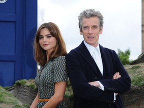 Peter Capaldi and Jenna Coleman attend a photocall ahead of the new BBC series of 'Dr Who' in Parliament Square on August 22, 2014 in London, England. (Photo by Stuart C. Wilson/Getty Images)