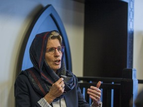 Ontario Premier Kathleen Wynne addresses worshippers during a recent visit to a downtown mosque. (ERNEST DOROSZUK, Toronto Sun)