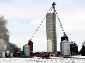 Plympton-Wyoming Fire Chief Steve Clemens said 4,000 pigs perished inside a large barn fire on the 5600 block of Confederation Line on Tuesday, Jan. 31, 2017 in Plympton-Wyoming, Ont. The Ontario Fire Marshall's Office has been called in to investigate the fire due to the value of the damage, said OPP Provincial Const. Travis Parsons. (Terry Bridge/Sarnia Observer)
