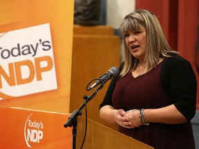 Bernadette Smith speaks after being acclaimed during an NDP nomination meeting in Point Douglas at the Ukrainian Labour Temple on Pritchard Avenue in Winnipeg on Mon., Jan. 31, 2017. Kevin King/Winnipeg Sun/Postmedia Network