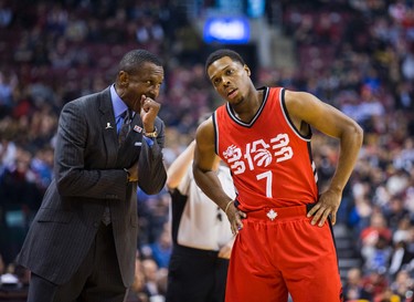 Toronto Raptors Kyle Lowry and coach Dwane Casey during 1st half action against the New Orleans Pelicans at the Air Canada Centre in Toronto, Ont. on Tuesday January 31, 2017. Ernest Doroszuk/Toronto Sun/Postmedia Network