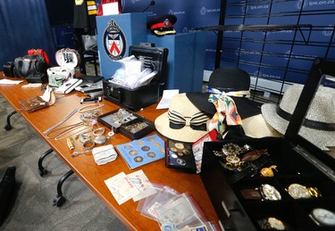 Stolen items at Toronto Police HQ for a press conference on the arrest of a ring of house thieves in Etobicoke  on Wednesday February 1, 2017. Michael Peake/Toronto Sun/Postmedia Network