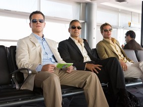 (L-r) MATT DAMON stars as Linus Caldwell, GEORGE CLOONEY stars as Danny Ocean and BRAD PITT stars as Rusty Ryan in Warner Bros. Picturesí and Village Roadshow Pictures "Ocean's Thirteen" distributed by Warner Bros. Pictures.