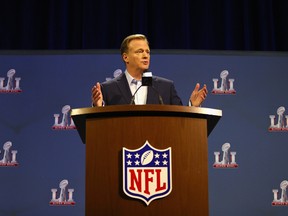 NFL Commissioner Roger Goodell speaks with the media during a press conference for Super Bowl 51 at the George R. Brown Convention Center on Feb. 1, 2017 in Houston. (Tim Bradbury/Getty Images)