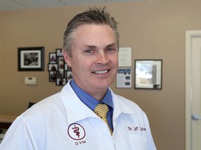 Dr. Jeff Latimer of the Princess and Downtown Animal Hospitals of Kingston after he and his hospitals won two awards from the Ontario Veterinary Medical Association last week in Toronto. (Ian MacAlpine /The Whig-Standard/Postmedia Network)