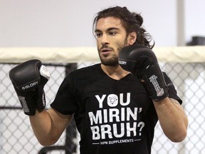 Mixed martial artist Elias Theodorou trains at the MMA University in Calgary in preparation for his upcoming fight against Cezar Ferreira at UFC Fight Night: Halifax on Jan. 27, 2017. (DEAN PILLING POSTMEDIA)
