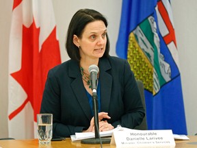 Danielle Larivee (Minister of Children's Services, MLA for Lesser Slave Lake) speaks at the Alberta government's new Child Intervention Panel at Government House in Edmonton on Feb. 1, 2017.