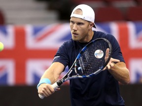Great Britain’s Dominic Inglot gets in some practice at TD Place ahead of their Davis Cup match against Canada. (Jean Levac/Postmedia Network)